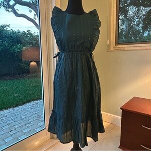 Aqua Kids Metallic Stripe Green Sleeveless Sparkling Dress